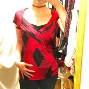 Worthington stretch trippy 3D Diamond neck blouse berry Medium Y2K